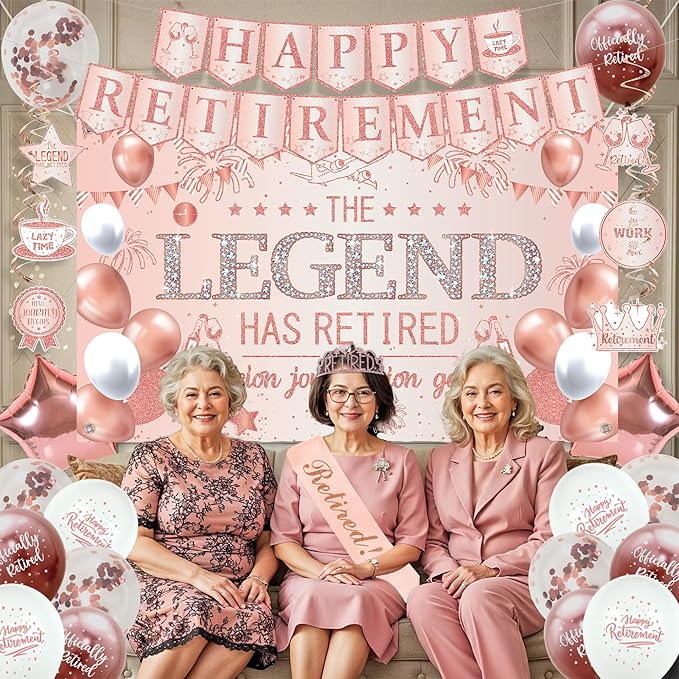 Retirement Party Decorations Women Rose Gold Happy Retirement Banner