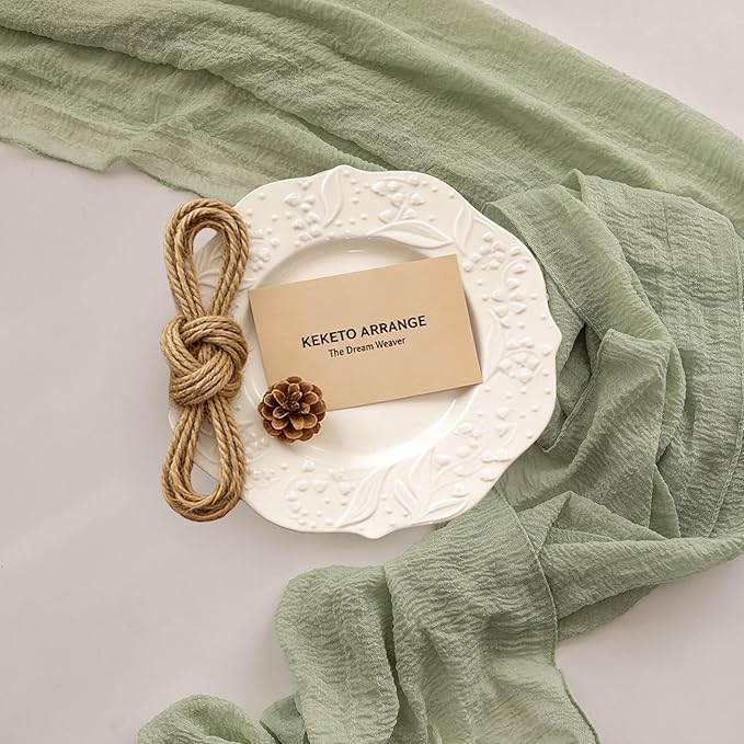 Keketoarrange Sage Green Table Runner Easter Decor Cheesecloth 120