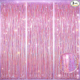 Melsan Pink Foil Fringe Curtain Easter Decorations for Home – 3 Pack