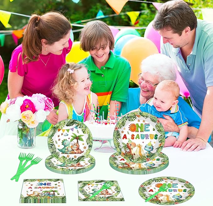 96 Pcs Oneasaurus Birthday Decorations for Boy Dinosaur 1st Birthday