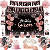 Rose Gold Birthday Decorations for Women 37Pcs Happy Queen Party Kit