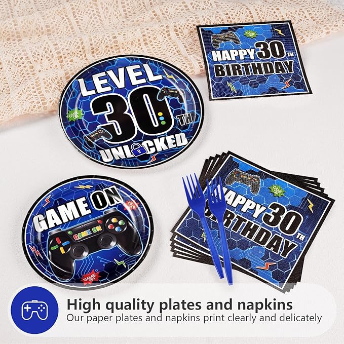 96Pcs 30th Birthday Video Game Party Supplies Blue Video Game Paper