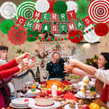 28PCS Christmas Decorations Christmas Banner Paper Fans Set Red