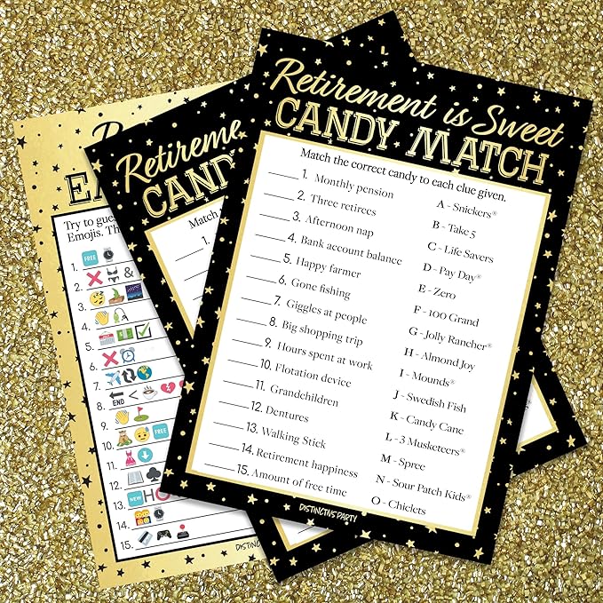 DISTINCTIVS Retirement Party Games - Icon Match, Candy Match, Ever or