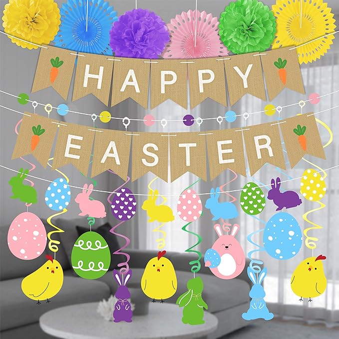 Easter Animal Party Decorations Set for Home Happy Easter Banner Egg