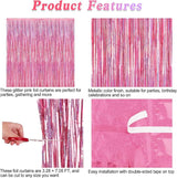 12 Pack Pink Backdrop, 3.28 FT x 7.05 FT Foil Streamers, Metallic