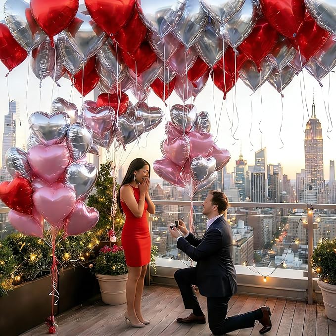 18 Inch Pink & Sliver & Red Heart Balloons 24 Pcs Valentine's Day