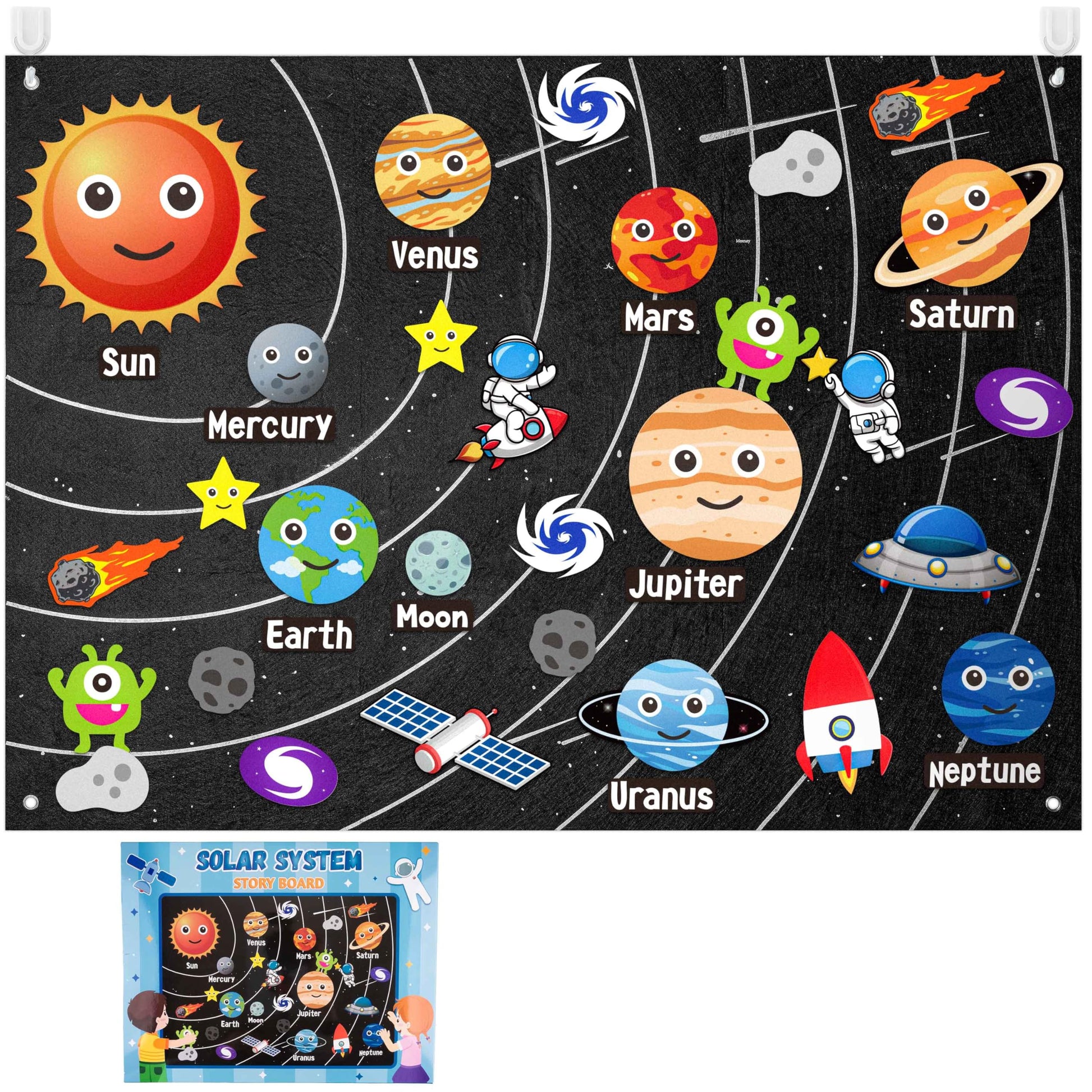 WATINC 44Pcs Outer Space Felt Story Board Set 3.5 Ft Solar System