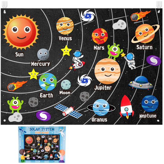 WATINC 44Pcs Outer Space Felt Story Board Set 3.5 Ft Solar System