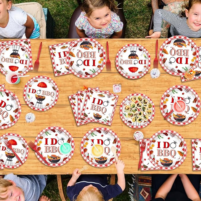 96 Pcs BBQ Bachelorette Party Plates Napkins Tableware Set I Do BBQ