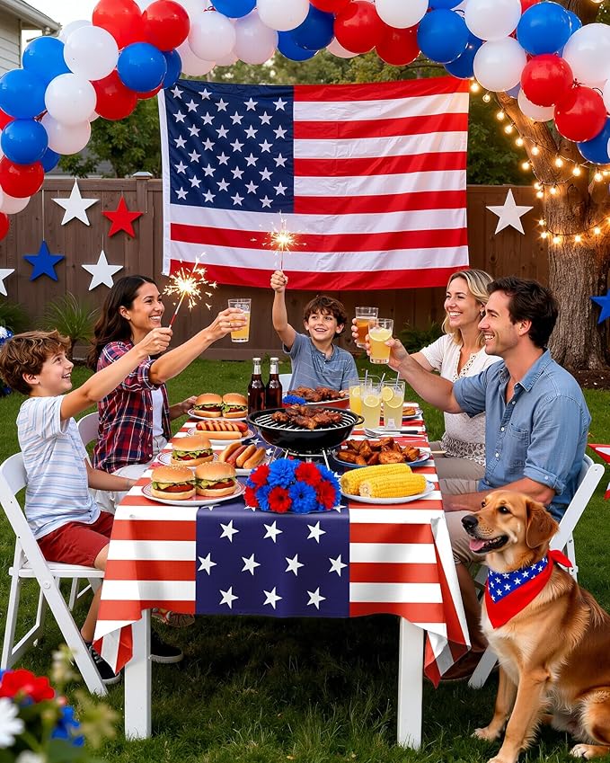 Pureegg 4th of July USA 250th Anniversary Plastic Tablecloth
