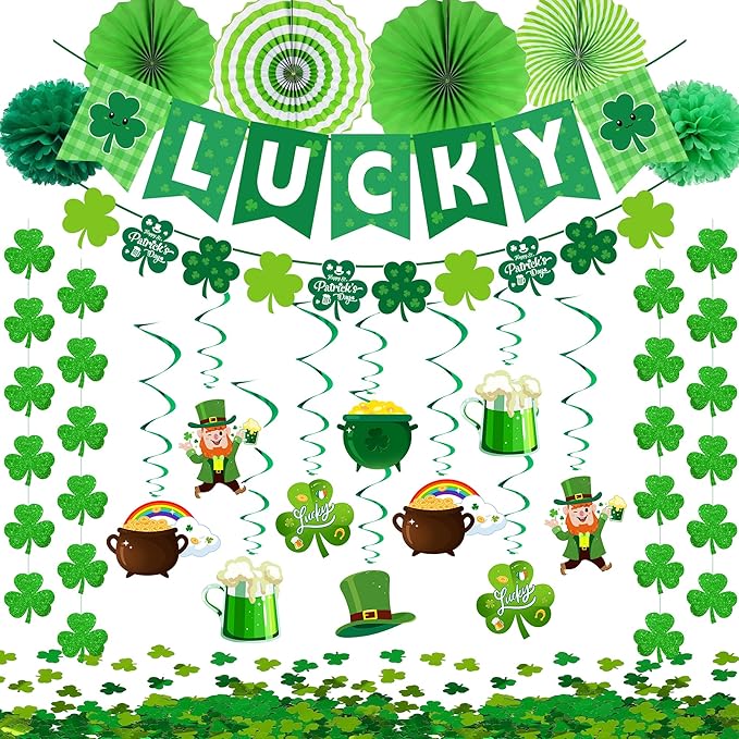 St Patrick's Day Decorations Set with Lucky Banner Shamrock Garland