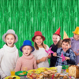4 Pack Green Streamers, 3.28 FT x 7.05 FT Birthday Tinsel Backdrop,
