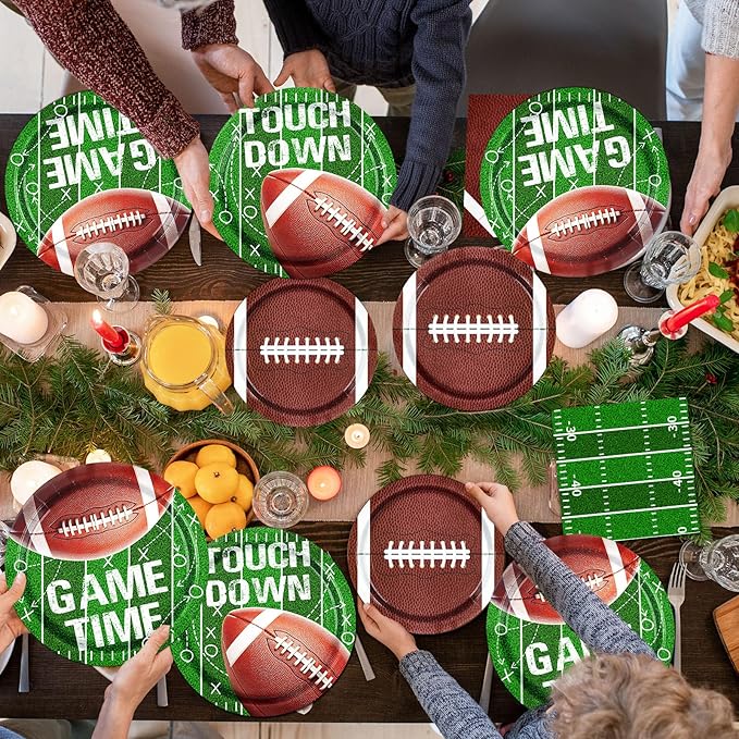 Football Plates and Napkins 100Pcs Football Party Supplies Touchdown