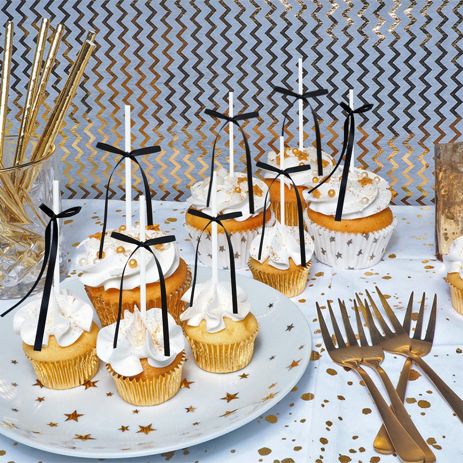 Gyufise 30Pcs Bowknot Cake Toppers Bow Cake Decorations Picks Bab Blac