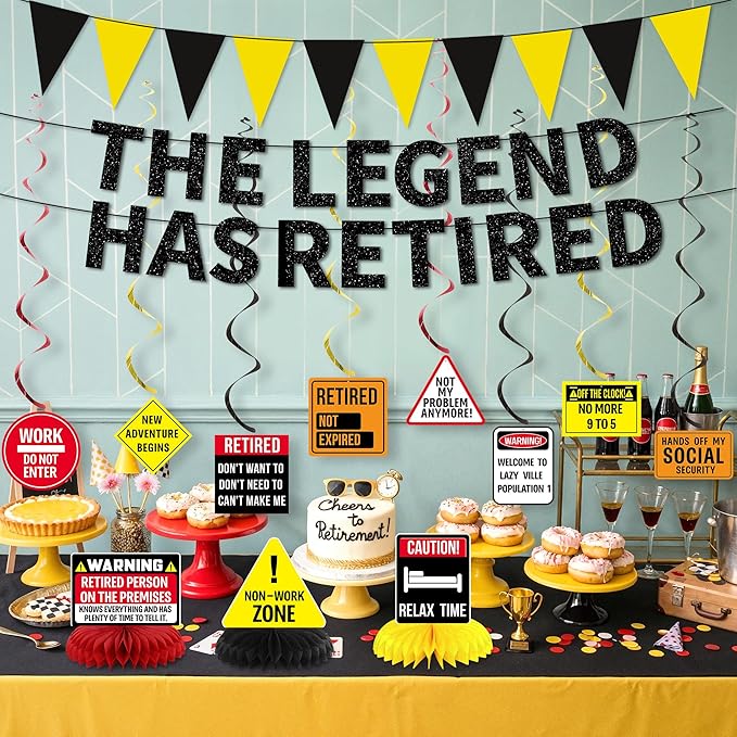 Retirement Decorations Men Women Caution Happy Retirement Banner