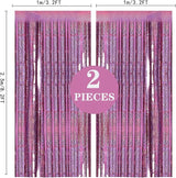 2 Pack 3.2ft x 8.2ft Pink Metallic Tinsel Foil Fringe Curtains