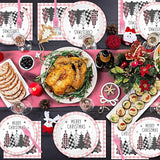 96PCS Merry Christmas Tree Party Plates and Napkins Pink Gingham