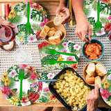 100 Pcs Tropical Luau Party Supplies Set Serves 25 Disposable