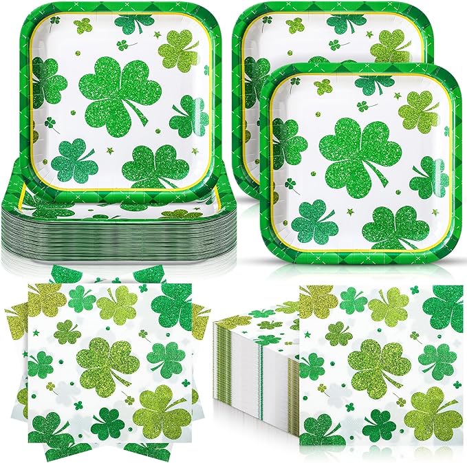 72 Pcs St Patrick's Day Plates and Napkins Set Serve 36 7 Square