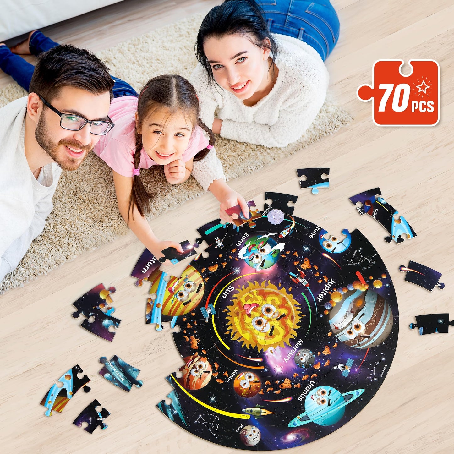 SYNARRY Solar System Floor Puzzles for Kids Ages 4-8, Large 70 Piece