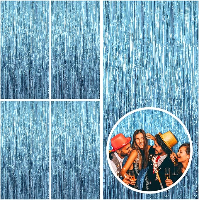5 Pack Blue Backdrop Curtain Tinsel Streamers Ocean Themed Decor