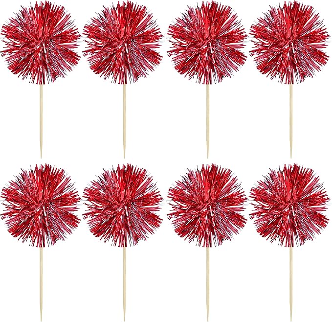 Gyufise 30Pcs Foil Firework Cupcake Toppers Sparkle Tinsel Cake #16
