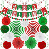 28PCS Christmas Decorations Christmas Banner Paper Fans Set Red
