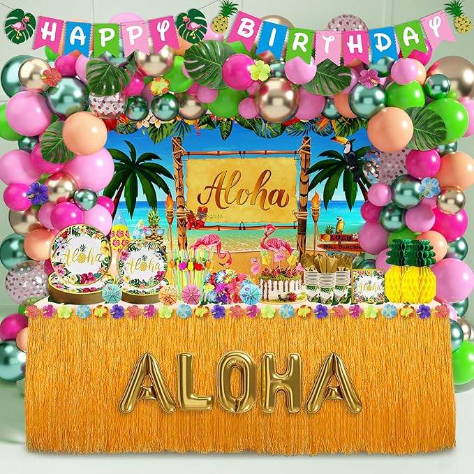 Luau Birthday Party Decorations 321Pcs Hawaiian Tropical Aloha Party