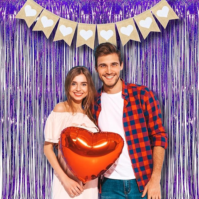 BRAVESHINE Purple Tinsel Foil Fringe Curtains - 2Pcs 3.2x8.2ft Party