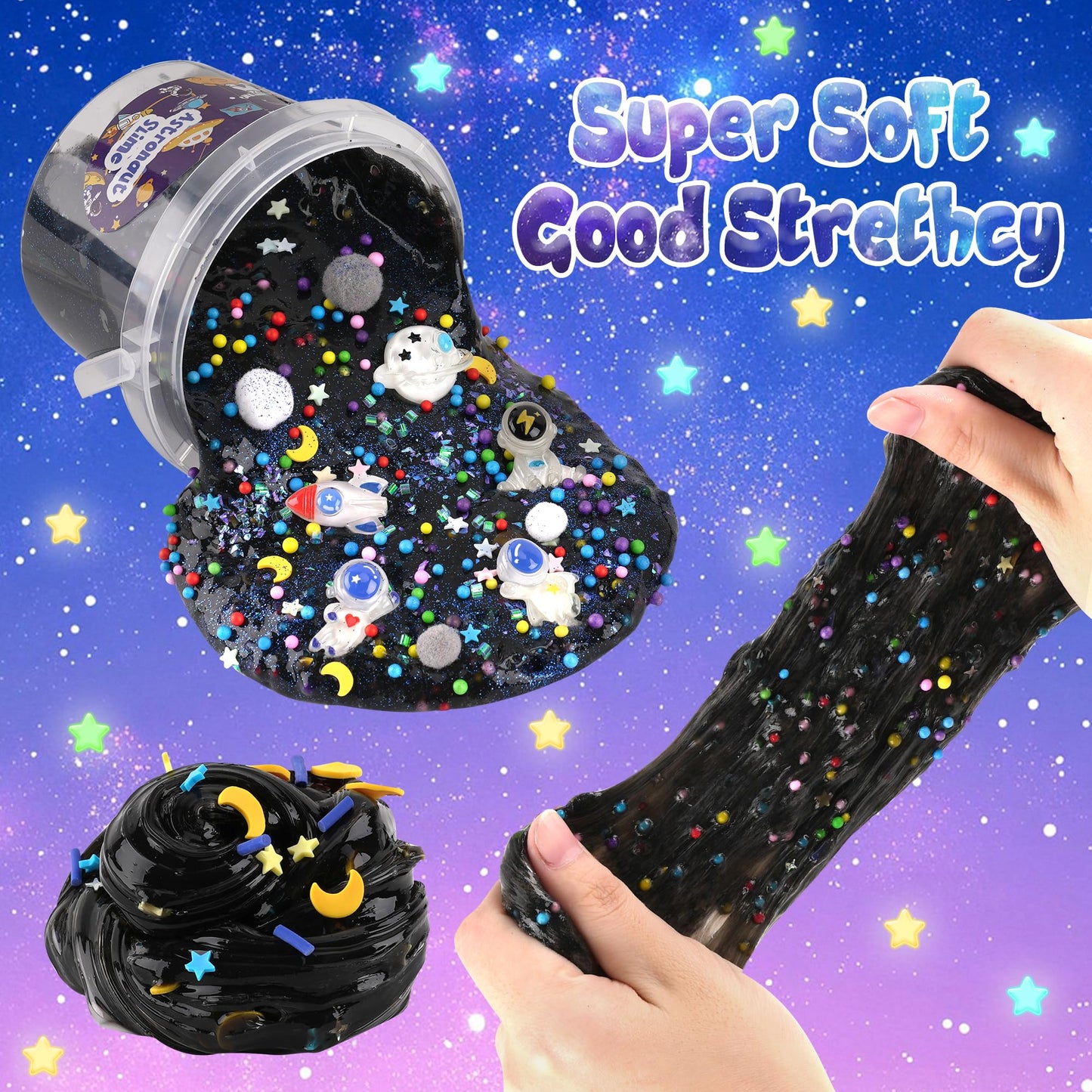 Astronaut Galaxy Slime for Kids, Big Slime Bucket with Clay, Glow in