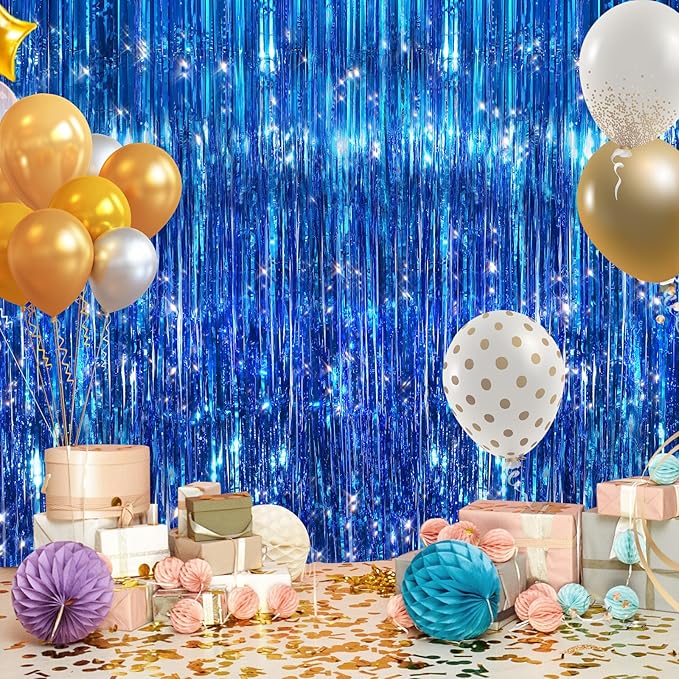 2Pack Blue Tinsel Backdrop Streamers, GCB Party Streamers Backdrop