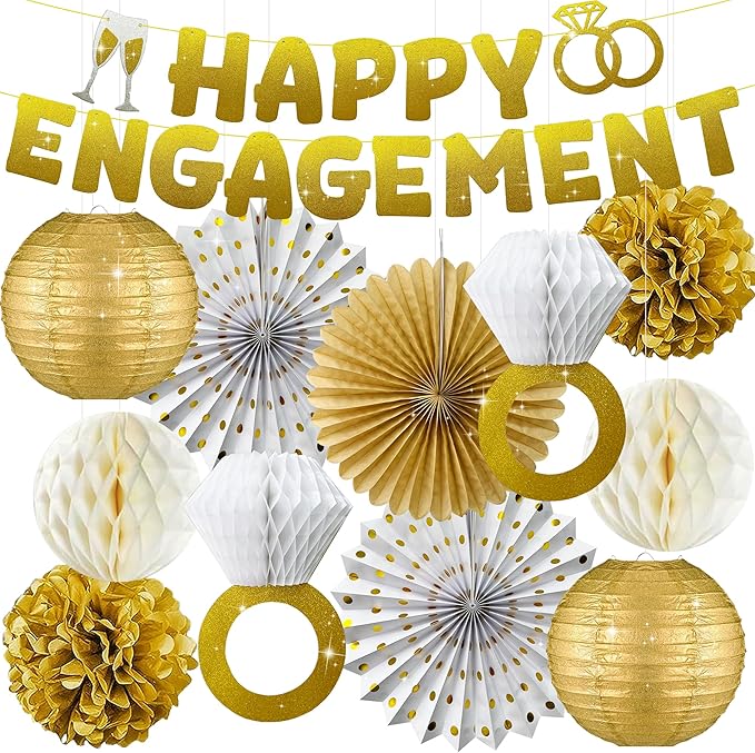 Engagement Party Decorations Set Includes Gold Glitter Happy