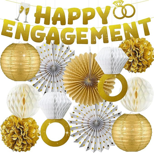 Engagement Party Decorations Set Includes Gold Glitter Happy