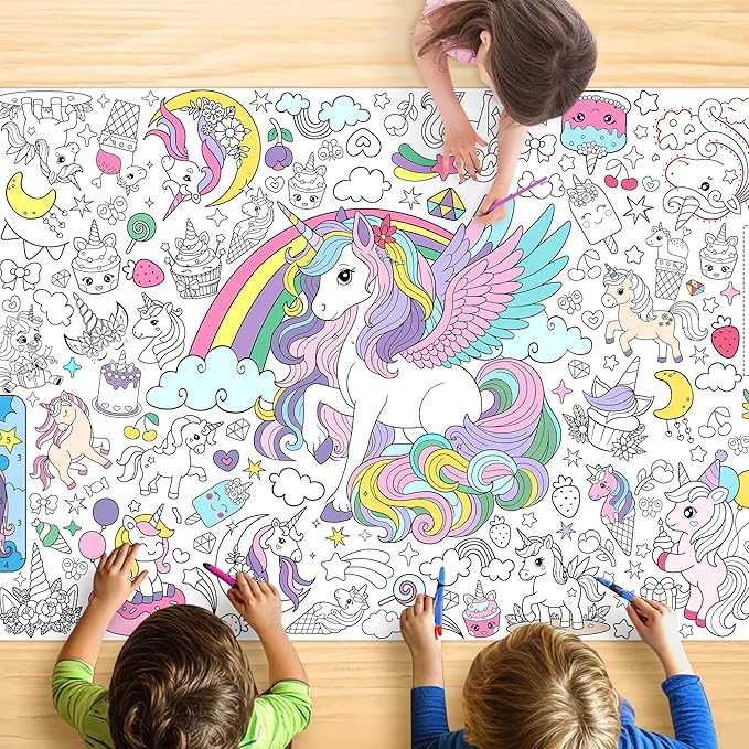 Unicorn Coloring Tablecloth for Kids Magical 30x72 Inch Poster with