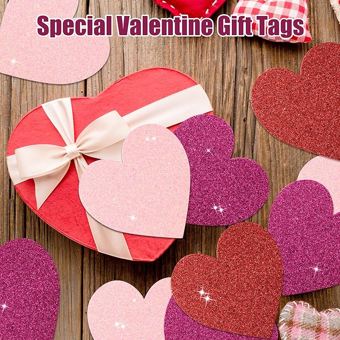 Valentine's Day Glitter Heart Cutouts 100Pcs Valentine Red Purple