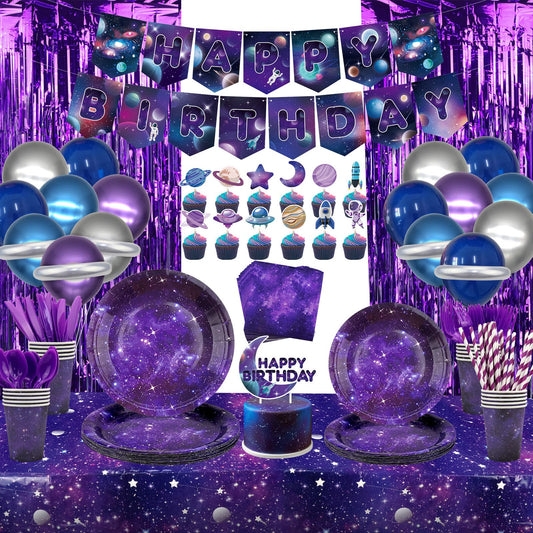 Galaxy Theme Party Decorations, Space Galaxy Happy Birthday Banner