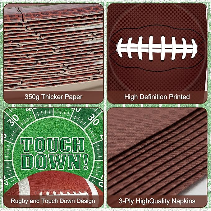 96 Pcs Football Party Supplies Kit Football Plates and Napkins Sets