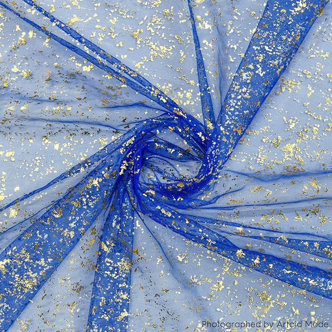 Artoid Mode 10PCS Blue Gold Gauze Table Runner 120 Inch 10FT, Glitter