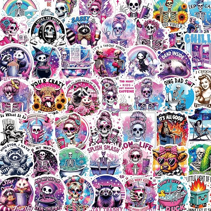 Sarcastic Skeleton Stickers for Adults - 100 Pcs Funny Skull Water