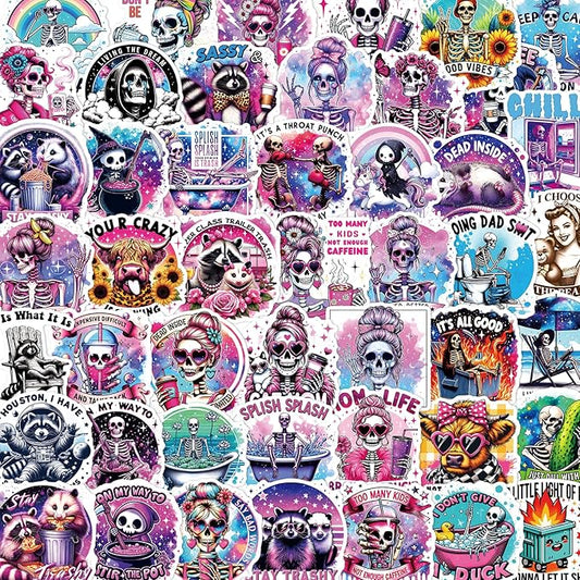 Sarcastic Skeleton Stickers for Adults - 100 Pcs Funny Skull Water