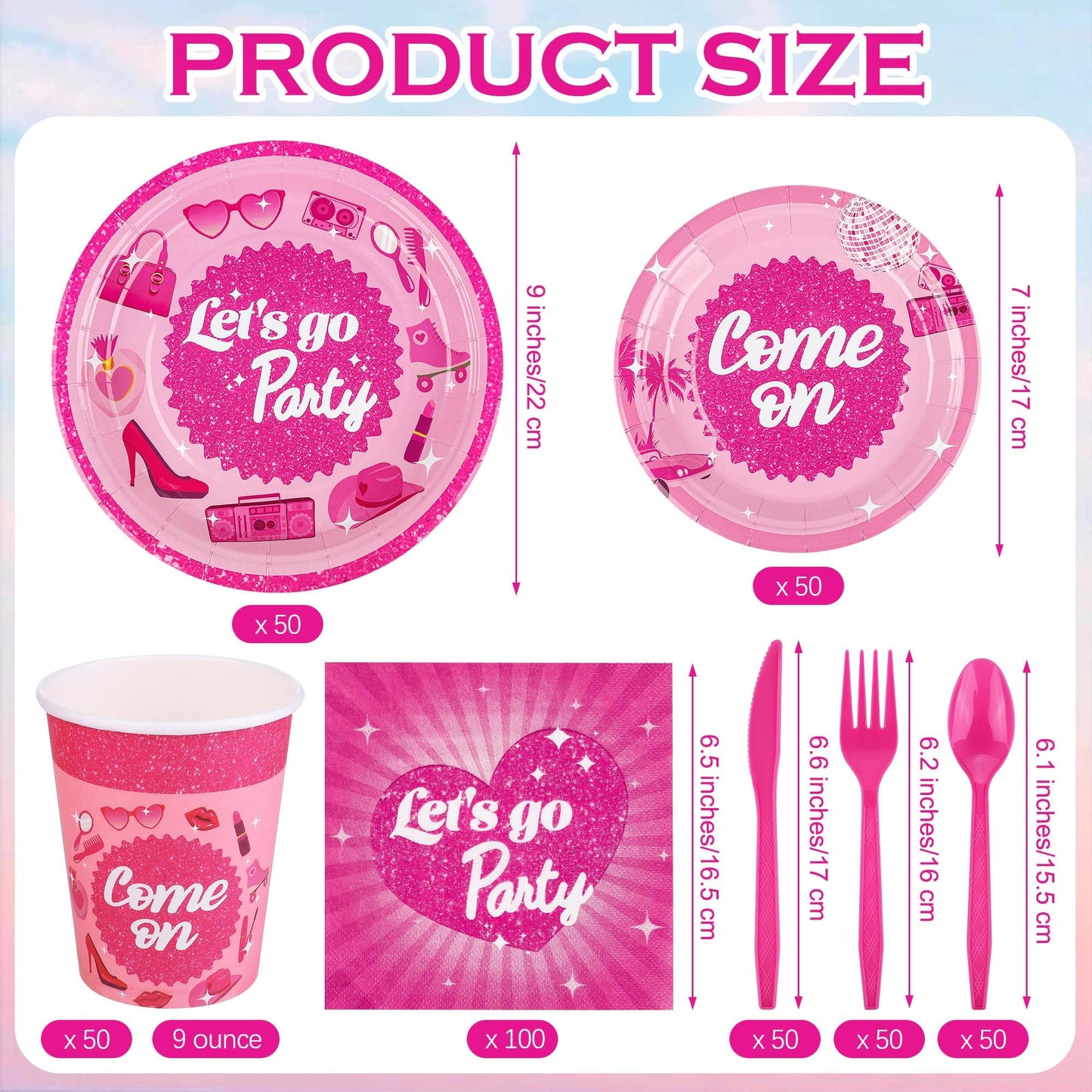 Kochorie 400 Pieces Let's Go Girls Party Tableware Sets Including