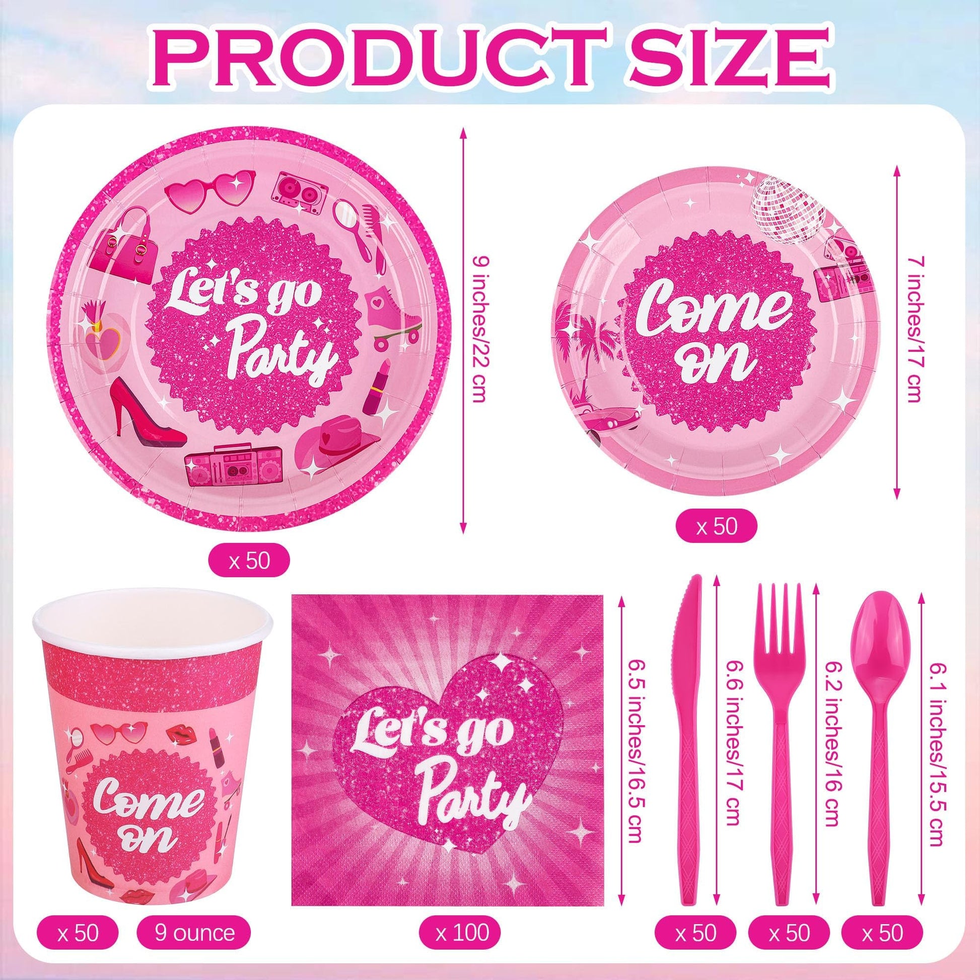 Kochorie 400 Pieces Let's Go Girls Party Tableware Sets Including
