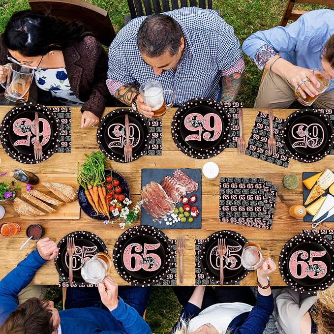 96 Pcs 65th Birthday Plates and Napkins Party Supplies Happy 65th