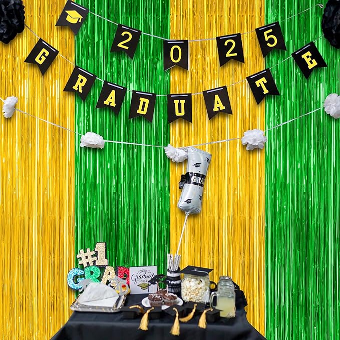 2 Pack Graduation Backdrop, Large Grad Decor 2026, Green Gold