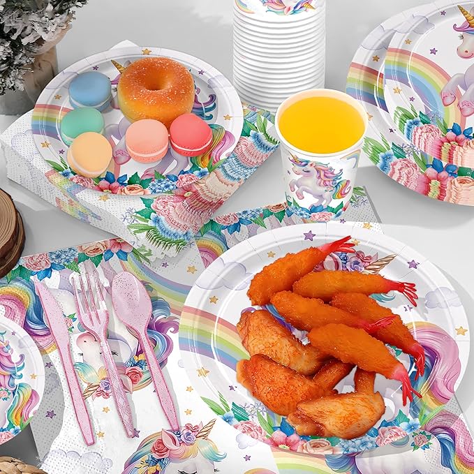 192pcs Unicorn Plates Napkins Unicorn Birthday Party Supplies