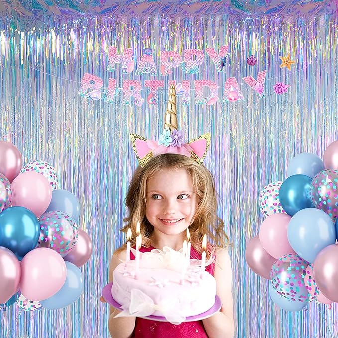 Iridescent Clear Tinsel Curtain Backdrop, 3.28 x 8ft Extra Long