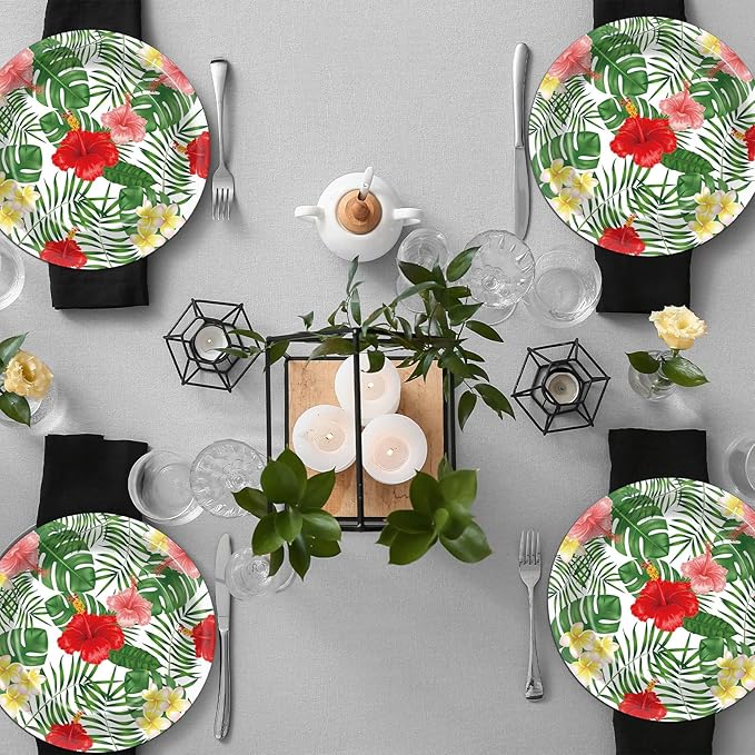 48 Pcs Hawaiian Luau Party Supplies Aloha Floral Plates Hawaiian