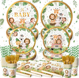144 Pcs Safari Baby Shower Plates and Napkins Serves 24 Guests