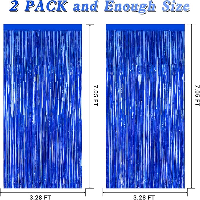 2 PCS Tinsel Backdrop, 3.28 FT x 7.05 FT Dark Blue Backdrop Curtains,